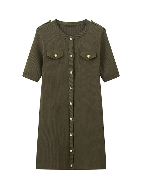 Dark Green Knit Short Sleeve Dress