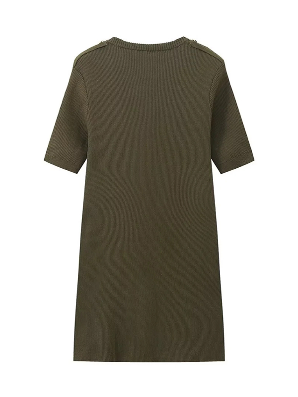 Dark Green Knit Short Sleeve Dress