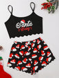 Christmas letter elk Christmas hat print sleeveless shorts simple casual two-piece home clothes - Hiccupzz