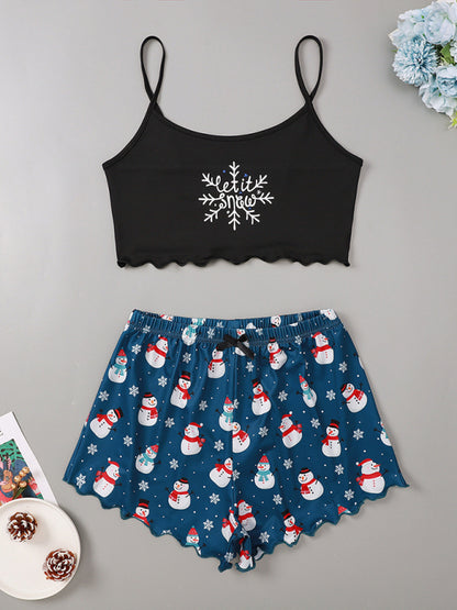 Christmas Alphabet Santa Claus Printed Two Piece Loungewear Set - Hiccupzz