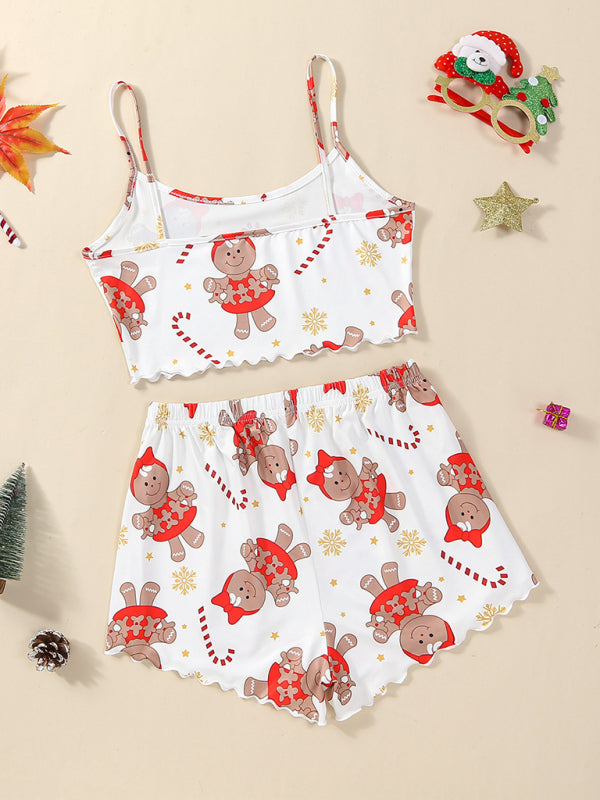 Christmas Cute Snowflake Print Two Piece Loungewear Set