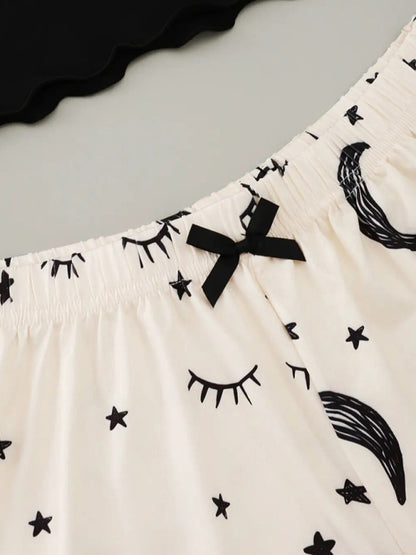 Eyelash Print Camisole Top Star Moon Shorts Loungewear Set - Hiccupzz