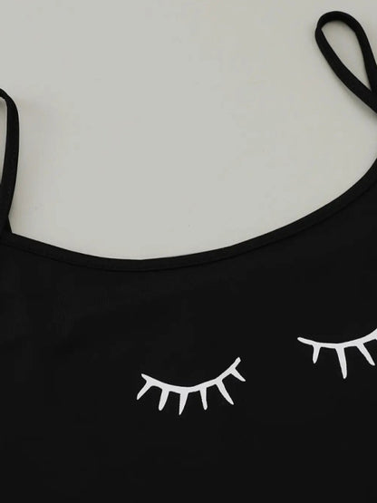 Eyelash Print Camisole Top Star Moon Shorts Loungewear Set - Hiccupzz