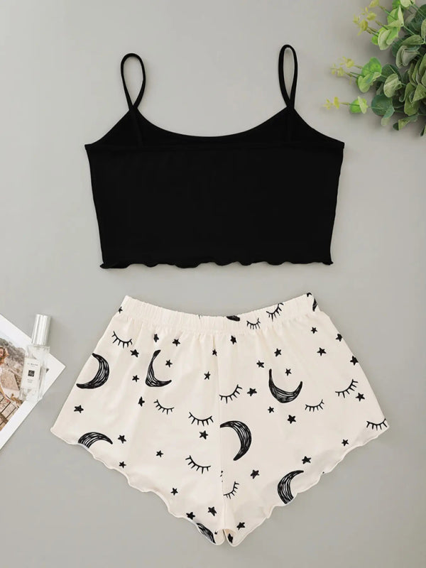 Eyelash Print Camisole Top Star Moon Shorts Loungewear Set