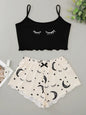 Eyelash Print Camisole Top Star Moon Shorts Loungewear Set - Hiccupzz