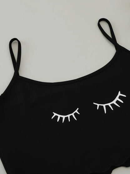Eyelash Print Camisole Top Star Moon Shorts Loungewear Set - Hiccupzz