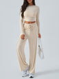 Women's Crew Neck Long Sleeve Top Wide Leg Pants Set