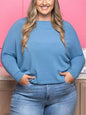 Plus size women's casual solid color long sleeve T-shirt - Hiccupzz