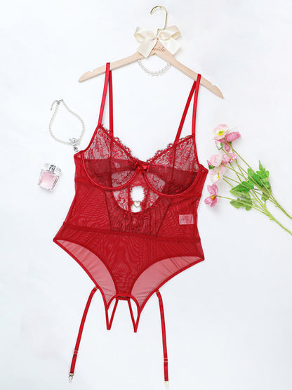 Plus Size Women's Eyelash Lace Bodysuit Sexy Lingerie Set - Hiccupzz