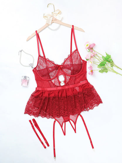 Plus Size Women's Eyelash Lace Bodysuit Sexy Lingerie Set - Hiccupzz