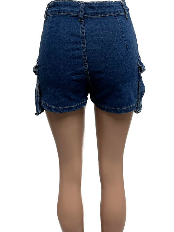 Ladies new retro washed stretch denim cotton short hip skirt pants