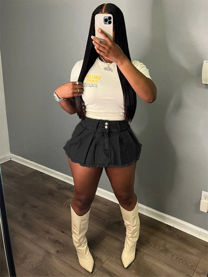 Ladies new retro washed stretch denim cotton short hip skirt pants - Hiccupzz