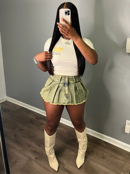 Ladies new retro washed stretch denim cotton short hip skirt pants - Hiccupzz