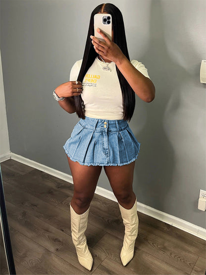 Ladies new retro washed stretch denim cotton short hip skirt pants - Hiccupzz