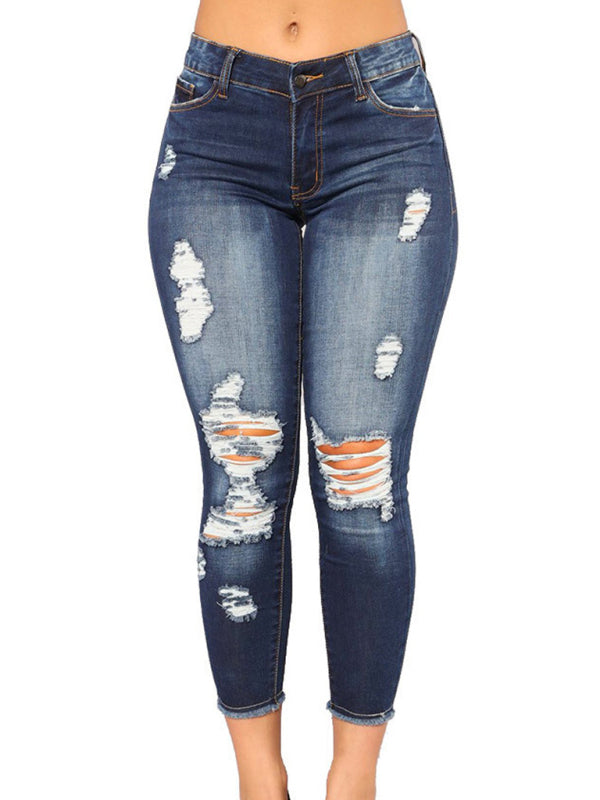 Women's high waist stretch ripped jeans