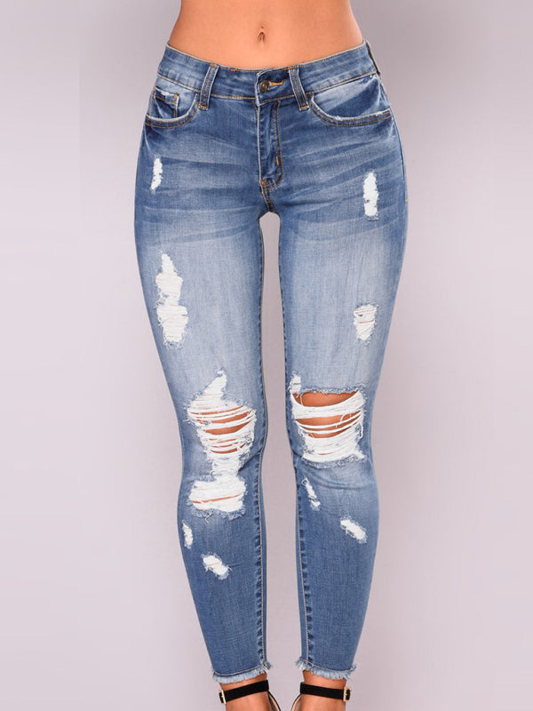 Women's high waist stretch ripped jeans