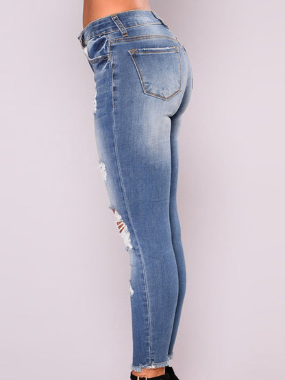 Women's high waist stretch ripped jeans - Hiccupzz