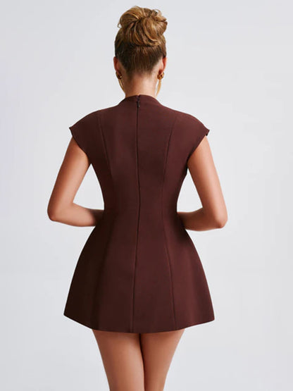 New solid color pocket sleeveless sexy V-neck high waist short dress - Hiccupzz