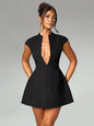 New solid color pocket sleeveless sexy V-neck high waist short dress - Hiccupzz