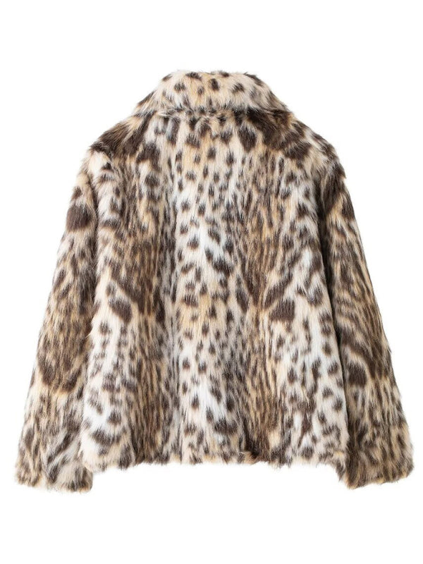 New Wild Leopard Print Short Lapel Furry Coat - Hiccupzz