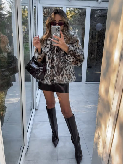 New Wild Leopard Print Short Lapel Furry Coat - Hiccupzz