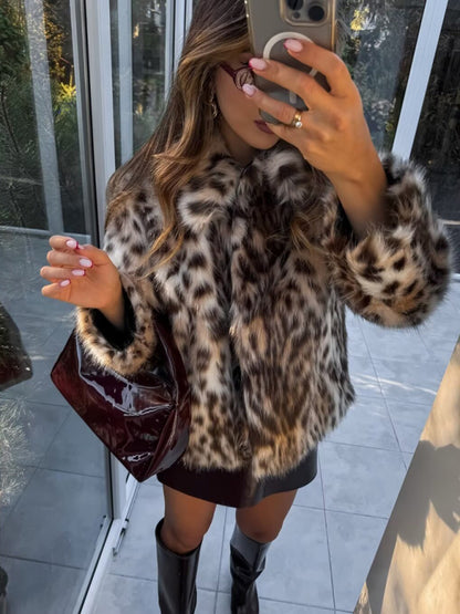 New Wild Leopard Print Short Lapel Furry Coat - Hiccupzz