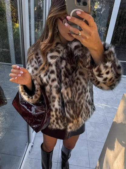 New Wild Leopard Print Short Lapel Furry Coat - Hiccupzz