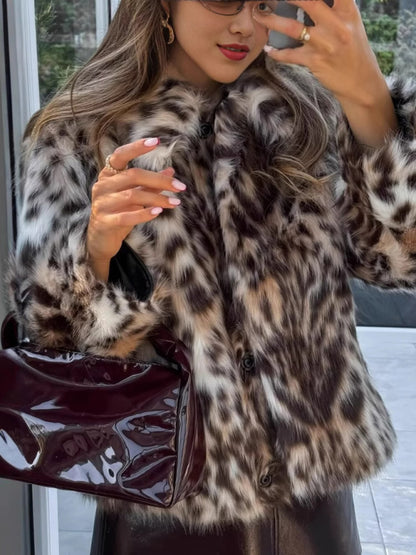 New Wild Leopard Print Short Lapel Furry Coat - Hiccupzz