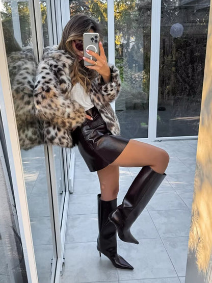 New Wild Leopard Print Short Lapel Furry Coat - Hiccupzz