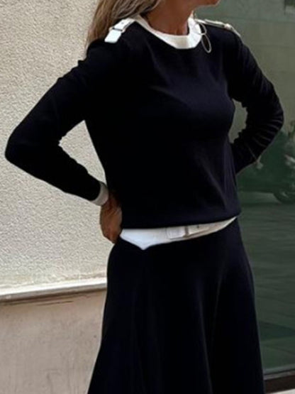 Long-sleeved irregular solid color skirt two-piece set - Hiccupzz