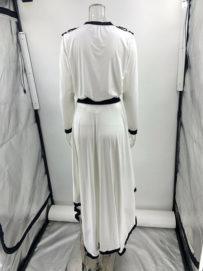 Long-sleeved irregular solid color skirt two-piece set - Hiccupzz
