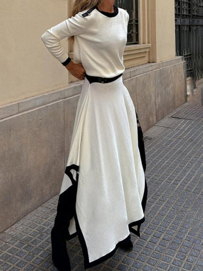Long-sleeved irregular solid color skirt two-piece set - Hiccupzz