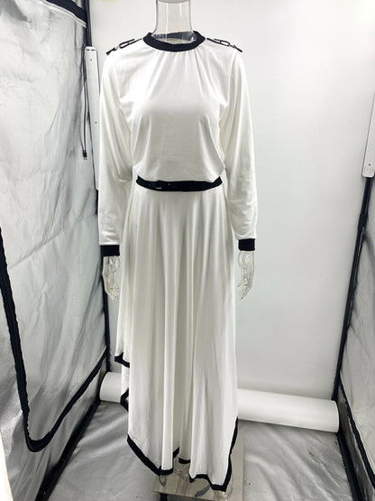 Long-sleeved irregular solid color skirt two-piece set - Hiccupzz