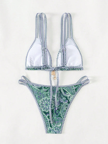 New Paisley floral print sexy strappy bikini