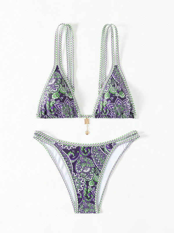 New Paisley floral print sexy strappy bikini