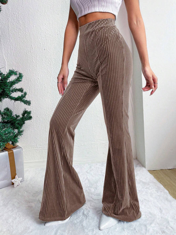 Women's high waist corduroy flared pants solid color casual wide leg long sweatpants