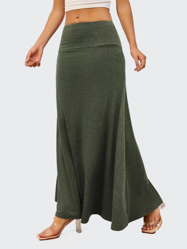 Solid color a-line knitted skirt