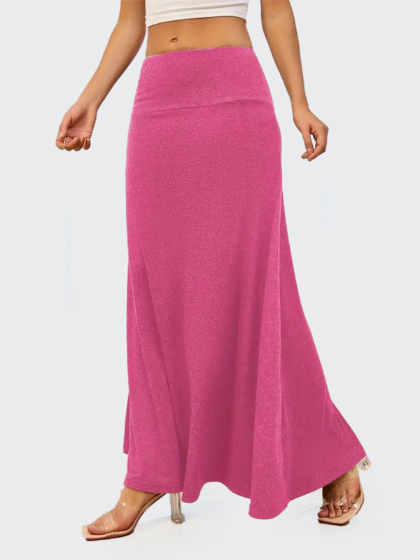 Solid color a-line knitted skirt