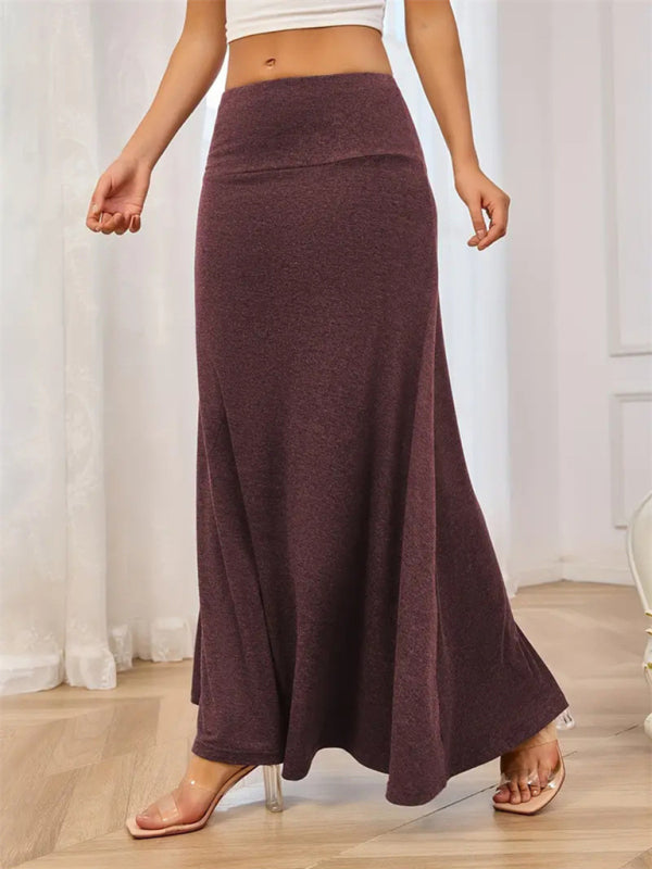 Solid color a-line knitted skirt