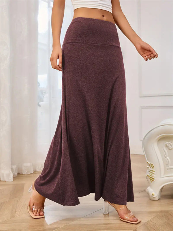 Solid color a-line knitted skirt