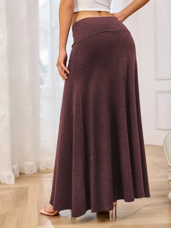 Solid color a-line knitted skirt