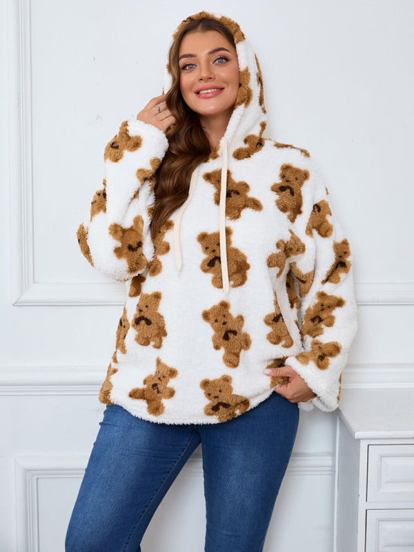 Plus-Size Women's Loose-Fit Casual Cow Plush Long-Sleeve Hooded Sweatshirt