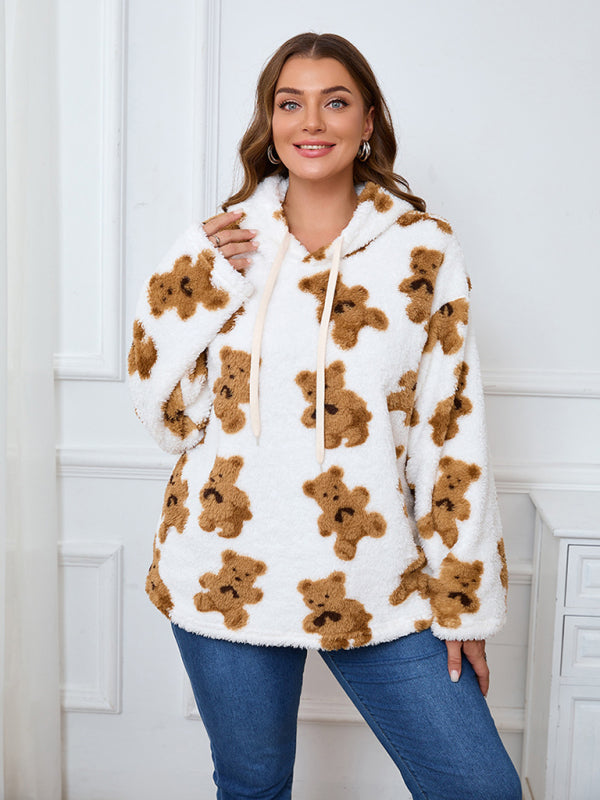 Plus-Size Women's Loose-Fit Casual Cow Plush Long-Sleeve Hooded Sweatshirt