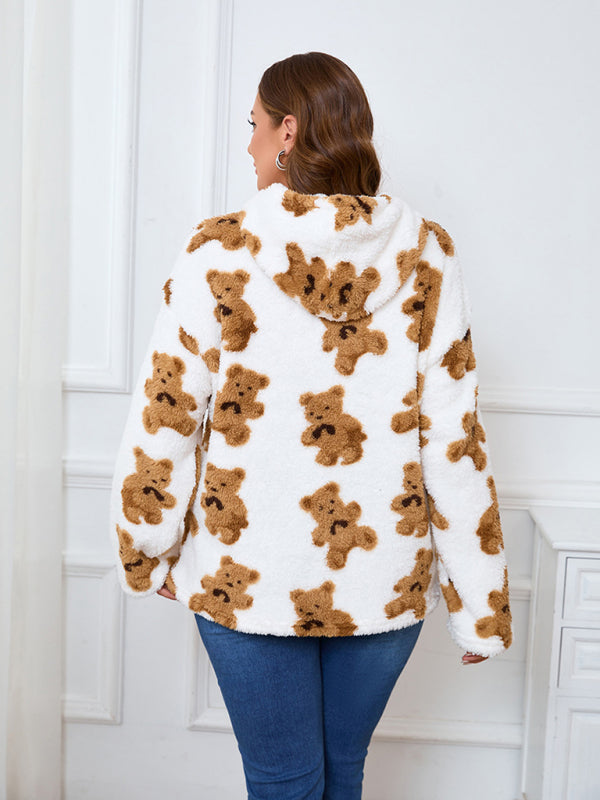 Plus-Size Women's Loose-Fit Casual Cow Plush Long-Sleeve Hooded Sweatshirt