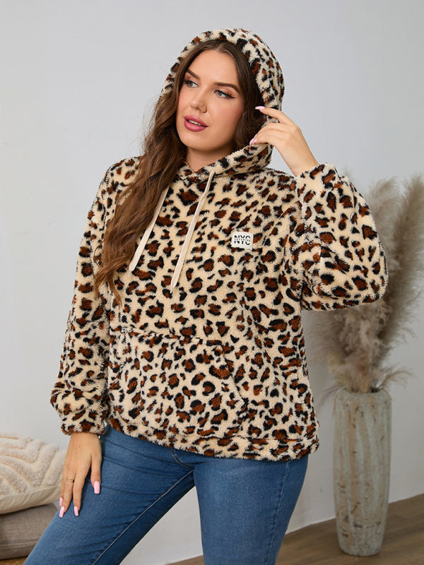 Plus Size Women's Loose Fit Casual Geometric Pattern Thick Plush Sweatshirt Jacket