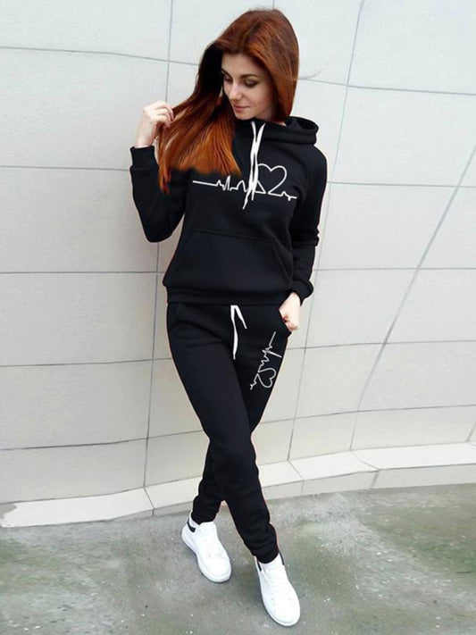 Women's Casual Sporty Hooded Fleece Sweater Set – Stylish and Comfortable Tracksuit