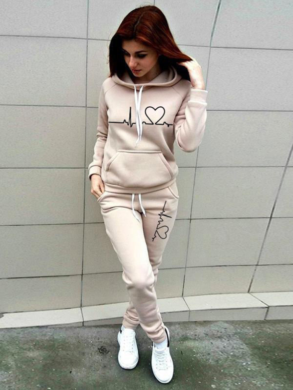 Women's Casual Sporty Hooded Fleece Sweater Set – Stylish and Comfortable Tracksuit