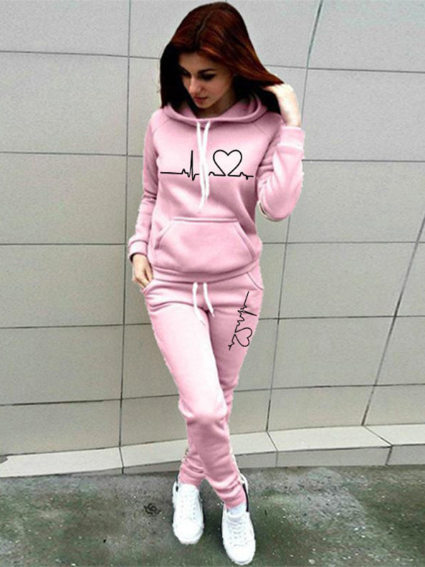 Women's Casual Sporty Hooded Fleece Sweater Set – Stylish and Comfortable Tracksuit