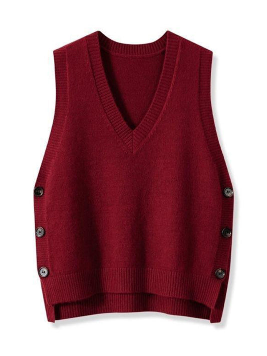 New Retro V-Neck Knitted Vest – Solid Color Casual Sweater Top