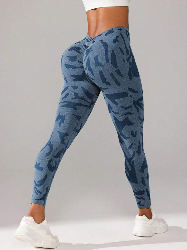 V-Waist Camouflage Peach Hip Sports Trousers – Seamless Yoga & Fitness Pants